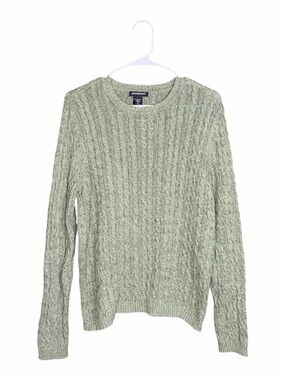 jason maxwell Light Green Cable Knit Crewneck Sweater / 100% Cotton